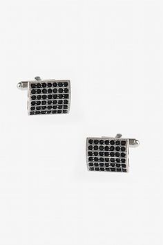 Bejeweled Boxed Rectangle Cufflinks Formal Event, Black Metal, A Black, Cufflinks, Black