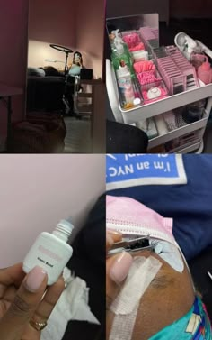 a collage of photos showing the inside of a woman's room with various items in it