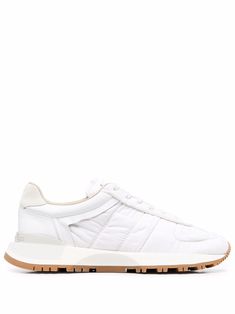 off white/pale beige leather round toe front lace-up fastening branded insole chunky rubber sole Margiela Sneakers, Modern Suits, Pale Beige, Retro Sneakers, Womens Gloves, Sneaker Shopping, White Sneakers, Mens Belts, 50 50