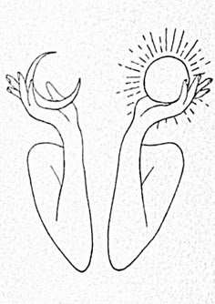 a drawing of two people holding hands with the sun above their heads and one person reaching up