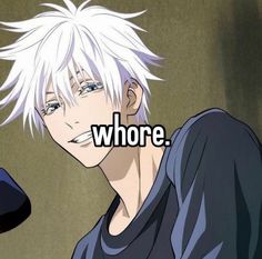 an anime character with white hair and the caption who's in front of him