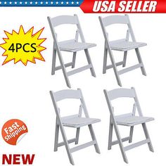 four white plastic folding chairs for sale on the internet, $ 4 99 per pack