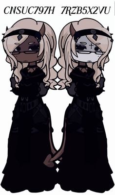 two cartoon girls with long blonde hair and black clothes, one is wearing an eye patch