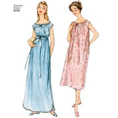 two women's dresses, one in blue and the other in pink