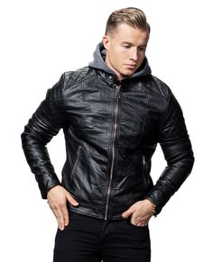 JERONE black faux leather jacket. Also suitable for colder climates, as the jacket has a black, warm faux hair lining. The jacket has a detachable hood, zipped pockets and neat biker padding. Zip fastening. Temperature scale 3/5. Faux Hair, Hooded Faux, Black Faux Leather Jacket, Faux Leather Jacket, Detachable Hood, Faux Leather Jackets, Black Faux Leather, A Black, Zip Pockets