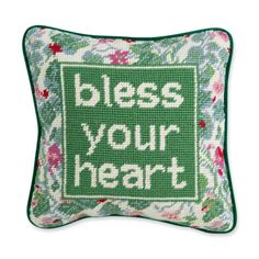 PRICES MAY VARY. Stylish Design: This novelty needlepoint pillow is an instant conversation starter and sure to catch the attention of your guests. Our cheeky throw pillows are designed to make a statement and spark joy Lovingly Handcrafted: Handmade with premium materials, the front showcases 100% wool embroidery and the back features 100% cotton velvet in a luxe green Ideal Size: This small pillow measures 10” X 10” and brightens up any couch, bed or chair. Whether you're looking to elevate yo Bless Your Heart, Furbish Studio, Needlepoint Pillow, Small Pillow, The Blessing, Hand Stitch, Heart Pillow, Needlepoint Pillows, Spark Joy