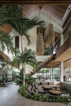 an indoor living area with plants and furniture