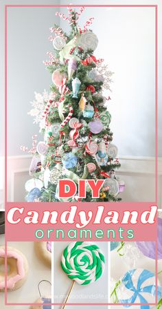 Come check out my Candyland Christmas tree and learn how to make three different kinds of DIY Candyland Christmas decorations - donuts, large lollipops, small swirl lollipops, and candies. These DIY ornaments are easy to make, inexpensive, and dry overnight. They're also fun to make with the kids. I also share the sources for the other ornaments on my tree (all under $2 each!). Diy Candy Ornaments, Candyland Ornaments, Diy Candyland, Large Lollipops, Christmas Trees For Kids, Ribbon Ideas