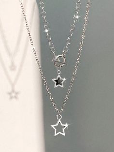 2 Pieces Gothic Retro Rock Style Cross Star Necklace Star Necklace Women's Necklace Black    Zinc Alloy     Women Fashion Jewelry, size features are:Bust: ,Length: ,Sleeve Length: Collar Aesthetic, Chain Necklace Women, Jewelry Star, Necklace Star, Prom Accessories, Style Rock, Necklace Sets