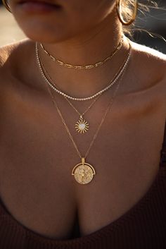 ~Sterling silver & Gold Filled ~cz stones ~Clasp closure Witchy Whimsical, Gold Medallion Necklace, Sun Charm, Glamour Nails, Whimsical Jewelry, Gold Girl, Gold Medallion, Jewelry Fashion Trends, Crystal Choker