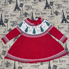 Tahari Nwot! Girls Red Crochet Christmas Tree Long Sleeve Sweater Dress Size 12m Cute Long Sleeve Holiday Dress For Festive Occasion, Cute Long Sleeve Festive Holiday Dress, Cute Red Holiday Dress For Festive Occasions, Cute Long Sleeve Christmas Holiday Dress, Cute Winter Holiday Dress, Cute Red Long Sleeve Holiday Dress, Crochet Toddler Dress Free Pattern Long Sleeve, Crochet Toddler Christmas Dress, Green Christmas Dress Toddler