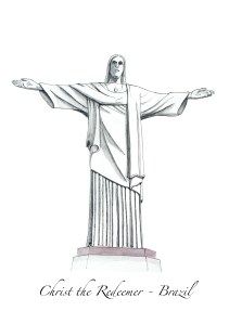 the statue of christ is shown in black and white, with an inscription underneath it