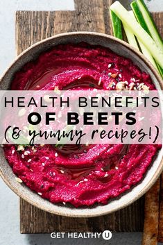 beets and celery in a bowl with the title health benefits of beets and yummy recipes