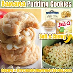 an advertisement for banana pudding cookies with pictures of the ingredients and instructions to make it