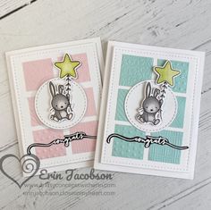 two handmade cards with bunny and stars on them