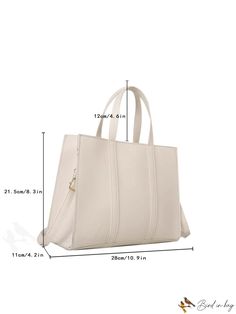 BirdinBag - Stylish Beige Double Handle Medium Square Bag with Minimalist Design Simple Tote Shoulder Bag For Office, Simple Double Handle Shoulder Bag For Travel, Simple Double Handle Travel Shoulder Bag, Simple Office Tote Shoulder Bag, Minimalist Large Capacity Square Bag, Minimalist Rectangular Shoulder Bag For Errands, Simple Beige Satchel Shoulder Bag, Solid Color Rectangular Shoulder Bag For Errands, Versatile Cream Square Bag