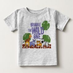 Personalized WILD ONE Safari Birthday Baby T-Shirt Wild One Safari Birthday, One Safari Birthday, Baby Word Art, Wild One Shirt, Blue Names, Best Baby Gifts, Birthday Party Outfits, Retro Baby, Jungle Baby