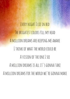 a poem written in rainbow colors with the words, every night i lie in bed