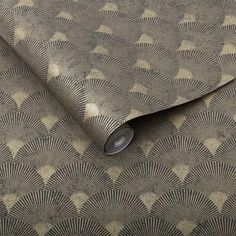 a wallpaper with an abstract design in grey and gold