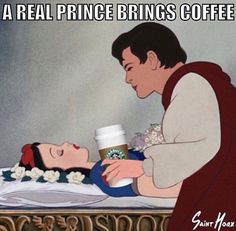 an animated image of a man holding a woman's head while she is drinking coffee