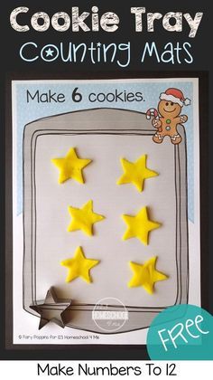 cookie tray counting mats with yellow stars on it and the words make 6 cookies to 12