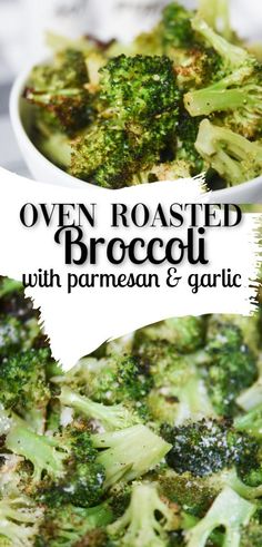 broccoli with parmesan and garlic in a white bowl on a table