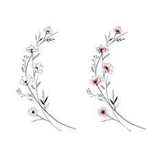 two flower tattoos on the side of their bodies, one is red and one is white