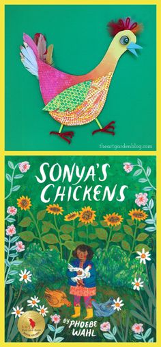 the cover of sonja's chickens, with an illustration of a chicken and a child