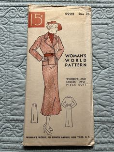 an old sewing book with a woman's dress pattern on it