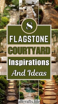 flagstone courtyard with stone steps and landscaping