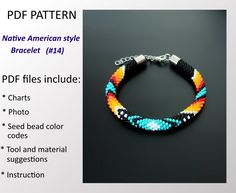 a colorful bracelet with beads on it and the words native american style broochet 1 / 4