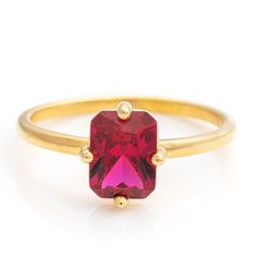 14k Solid Gold Ruby Baguette Ring, Real Gold Premium Ruby Band For Her, Handmade Fine Jewelry By Selanica 💙 The ring material is 14k solid gold, should not be confused with gold plating or filling. It will never tarnish or fade over time. We're offering the finest quality in solid gold jewelry. 💙 Our jewelry is handcrafted with love and great care at San Francisco Bay! All of our items are 14k stamped for authenticity. You will receive them exactly as pictured.  💙 Quick shipping - Your order Gold Ruby Baguette Cut Rings, Classic Gold Ruby Ring With Rectangular Shape, Classic Gold Rectangular Ruby Ring, Classic Rectangular Ruby Ring In Gold, Elegant Gold Ruby Ring With Rectangular Shape, Elegant Rectangular Gold Ruby Ring, Gold Ruby Ring With Baguette Cut And Prong Setting, Gold Faceted Ruby Ring For Anniversary, Gold Ruby Ring With Rectangular Stone For Anniversary