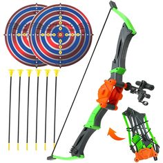 a toy archery set with arrows and bows