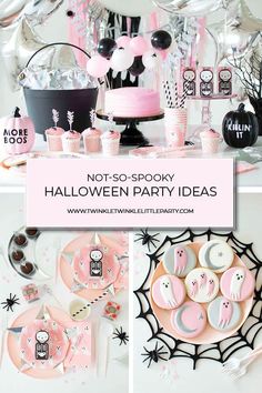 a halloween party with pink and black decorations