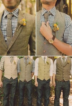 a man wearing a vest and tie with flowers in his lapel is shown on an instagram