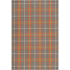 an orange and grey plaid rug