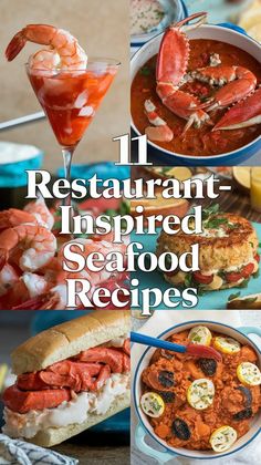 the cover of 11 restaurant - inspired seafood recipes, including lobsters and mussels