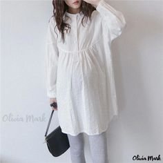 Olivia Mark - Pregnancy Maternity Loose White Blouse Long Sleeve Maternity Shirt Dress Cowl Sleeve, Loose White Blouse, Maternity Shirt Dress, Blouse With Long Sleeves, Maternity Blouse, Maternity Shirt, White Long Sleeve Blouse, Fishtail Skirt, Stylish Maternity