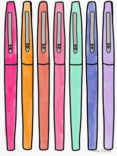 four different colored pens lined up next to each other