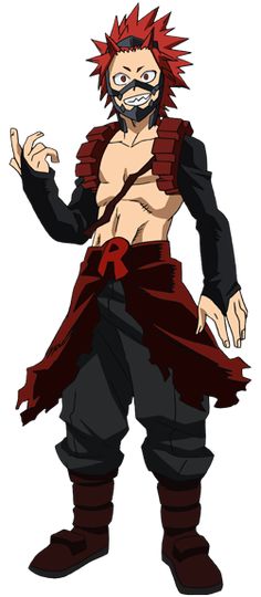 an anime character with red hair and no shirt standing in front of a white background