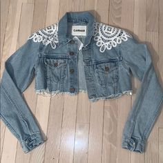 Carmar Jean Jacket With White Detailing On Both Shoulders, Super Cropped White Cropped Denim Outerwear, Cropped Jean Jacket, Crop Jean Jacket, Saved Pins, Clothes Crafts, Jean Jackets, Jean Outfits, Cropped Jeans, Jean Coat