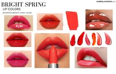 Bright Spring Lipstick, Bright Spring Outfits, Bright Spring Makeup, Bright Outfit Ideas, Bright Spring Nails, Bright Spring Color Palette, Bright Spring Clothes, Clear Spring Palette, Spring Lip Colors