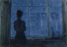 a painting of a person standing in front of a window