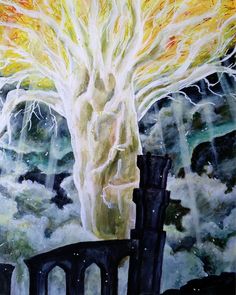 a painting of a tree with its branches sprouting from it