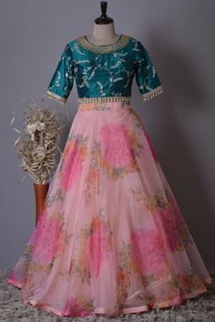 Floral Organza Long Frocks Indian, Organza Long Frocks Indian, Organza Long Frock Models, Organza Dress For Kids, Organza Lehenga For Kids, Organza Lehenga Designs, Organza Floral Lehenga, Floral Organza Lehenga