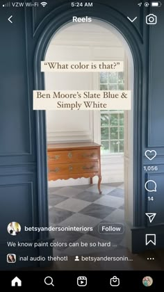 an open door with the words what color is that? ben more's state blue and simply white