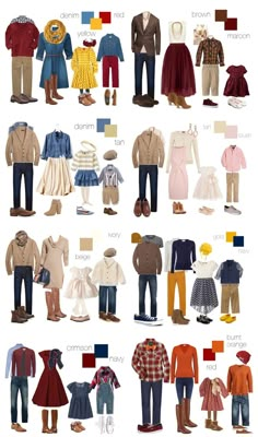 the different types of clothes are shown in this image, and there is also an info sheet