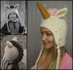 Chunky Unicorn/Mustang Hat ... Crochet Pattern - Size: Child, Teen/Adult Small, Adult Large ... Inst Unicorn Majestic, Unicorn Projects, Cool Beanies, Crochet Beanies, Hat Crochet Pattern, Crochet Halloween, Medium Weight Yarn, Crochet Unicorn, Super Bulky Yarn