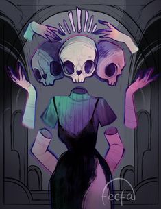 two skulls in front of a mirror with their hands on each other's head