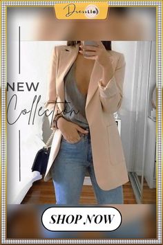 Fashion Women's Blazer Casual Jacket Coat Business Suit Long Spring Tops Cardigan Blazer, Blazer Casual, Casual Blazer Women, Ladies Blazer, Blazer Set, Pocket Cardigan, Business Suit, Casual Blazer, Spring Tops